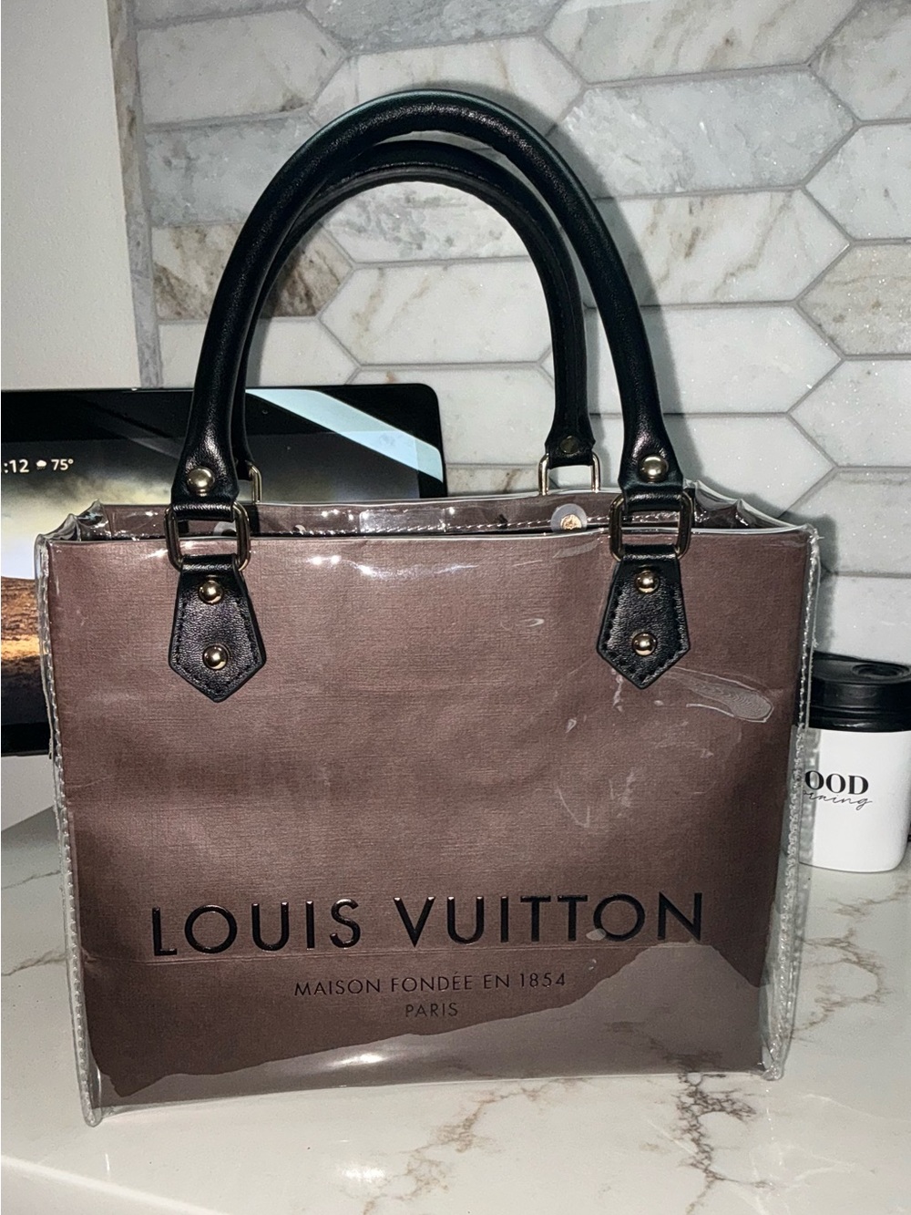 Louis Vuitton Brown Paper Shopping Bag with PVC Protector - Picture 2 of 5